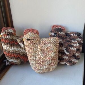Handmade Crocheted Chicken Plush Trio - Yellow, Brown & Multicolor